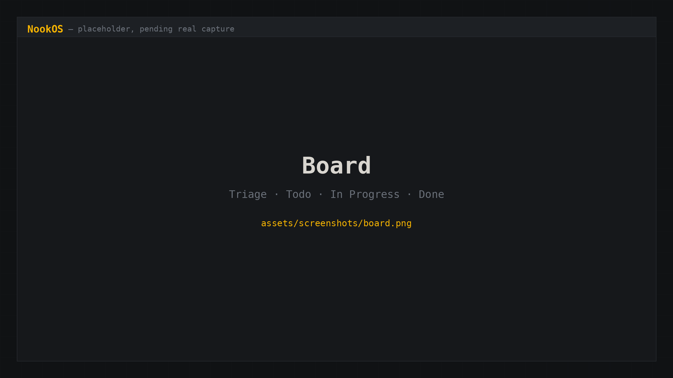 The NookOS kanban board with Triage, Todo, In Progress and Done columns holding task cards.